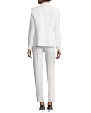 Two-Piece Slim-Fit Pique Pant Suit, Ivory