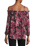 Zola Cold-Shoulder Floral-Print Silk Blouse, Burgundy Multicolor