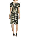Leaf-Jacquard Short-Sleeve Dress