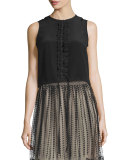 Sleeveless Ruffle-Front Blouse, Black