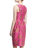 Jacquard Pleated-Waist Sheath Dress, Pink
