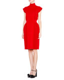 Cap-Sleeve Turtleneck Knit Dress, Red