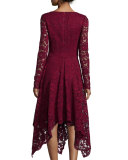 Long-Sleeve Lace Hanky-Hem Cocktail Dress 