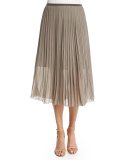 Accordion-Pleated Chiffon Midi Skirt 