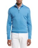 Cashmere-Blend Half-Zip Pullover Sweater, Light Gray