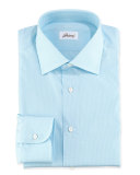 Micro-Check Cotton Dress Shirt, Aqua