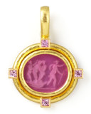 Goddess on Boat Intaglio 19k Gold Pendant, Pink