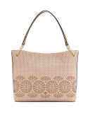 Zoey Perforated Leather Tote Bag, Light Oak/Gingersnap
