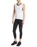 Molten Mesh-Insert Sleeveless Sport Tee, White