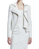 Tonal Plaid Moto Jacket, White/Ivory