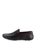 Woven Calf Leather Penny Driver, Black