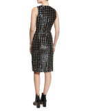 Sequined Grommet Sheath Dress, Black