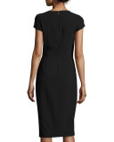 Short-Sleeve Crepe Sheath Dress, Black