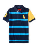 Short-Sleeve Striped Mesh Rugby Shirt, Red/Blue, Size 2-7