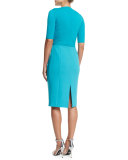 Sleeveless Pleated-Front Sheath Dress, Aqua