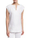 Joanie Short-Sleeve Linen Blouse 