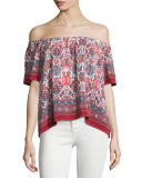 Amesti B Folkloric-Print Silk Top