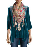 Lorne 3/4-Sleeve Embroidered Velvet Top