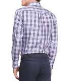 Plaid Sport Shirt, Navy Multi