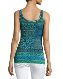 Lace Mosaic-Print Tulle Tank Top