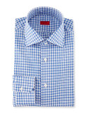 Irregular-Check Dress Shirt, Blue/White