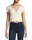 Short-Sleeve Lace-Up Crop T-Shirt
