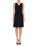 Contrast-Piped Sleeveless Cocktail Dress, Navy/Black