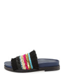 Isle Beaded Fringe Flat Slide Sandal, Black