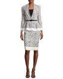 Splatter-Print Pencil Skirt, White/Black