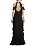 Esmerelda Cold-Shoulder Ruffle Gown, Black