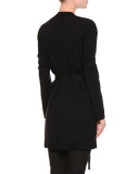 Long-Sleeve Lace-Inset Belted Cardigan, Black