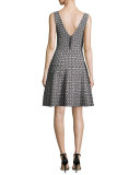Sleeveless Geometric Jacquard Fit-&-Flare Dress, Multi