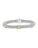 Silver Caviar Diamond X Bracelet with 18k Gold, 6mm
