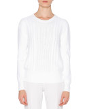 Long-Sleeve Cable-Knit Sweater, White