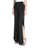 Brenda Wide-Leg Side-Slit Pants, Black