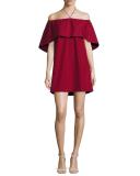 Jada Off-the-Shoulder Cape Dress, Wine
