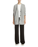 Double-Face Mesh-Panel Wool/Silk Cardigan