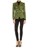 Long-Sleeve Fitted Cashmere-Blend Top, Black