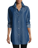 Long-Sleeve Button-Front Denim Shirt, Petite  