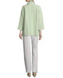 Gauze Linen-Blend Beach Jacket, Soft Lime, Plus Size 