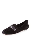 Fab Patent-Strap Suede Loafer, Black