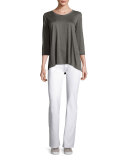 Beaded-Trim Jersey 3/4-Sleeve Tee, Gray