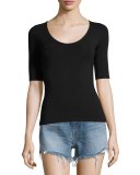 Stretch Jersey Open-Back Tee, Black