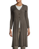 Plisse Button-Front Duster, Mud