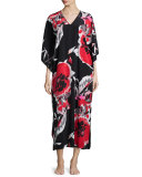 Lana Drop-Sleeve Lounge Caftan, Black/Multicolor
