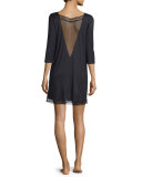 Eleonora Long-Sleeve Sleepshirt, Black