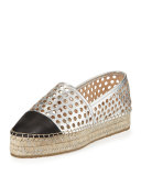 Mariko Perforated Leather Flat, Silver/Black