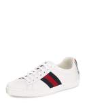 New Ace Hanging Tiger Leather Low-Top Sneaker, White