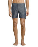 Bulldog Chambray Mid-Length Swim Trunks, Gray