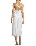 One-Shoulder Banded Ruffle-Front Dress